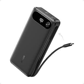 Power Bank, 20,000mAh Portable Charger with Built-In USB-C Cable, 87W Max Fast Charging Battery Pack, For MacBook, iPhone 17/16 Series, Samsung, Switch, and More