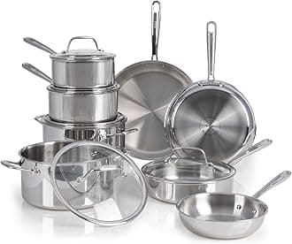 Tefal Pro Tri-Ply Stainless Steel Cookware Set 13 Piece, Induction Compatible Oven Safe 500F, Lids 350F, Fast & Even Heat, Professional Quality & Durability, Pots and Pans Set, Dishwasher Safe, Silver