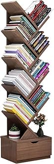 Beauenty Desktop Tree Bookshelf Display Storage Shelf 10 Tier, Wood Storage Rack Tree Bookcase With Drawer For Home School Book Magazine Office Study Table Bedroom (Style 6)