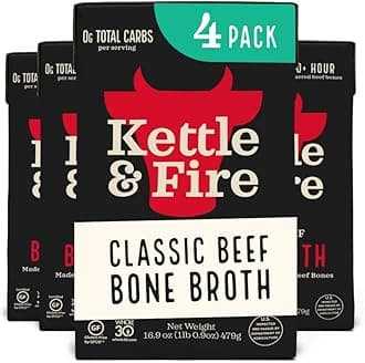 Kettle & Fire Beef Bone Broth Soup by and Pack of 4, Keto Diet, Paleo Friendly, Whole 30 Approved, Gluten Free, with Collagen, 10g of protein, 16.9 fl oz (Packaging May Vary)