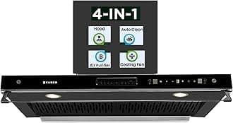 Faber 4in1 1325 m³/hr Filterless Autoclean 90cm Chimney|Air Purifier+Fan|Touch & Gesture Control|T-Shape|12Yr on Motor, 5Yr Comprehensive Warranty by Faber|HOOD AEROSTATION ELITE FL HC TC BK 90,Black