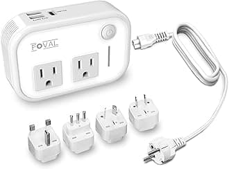 220V to 110V Converter Travel Adapter, FOVAL International Step Down Power Converter for Hair Straightener/Curler with 18W USB-C Port Voltage Converter US to Europe Italy UK AU China Plug (White)