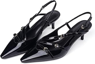 CORNMOOD Slingback Kitten Heels for Women Pointed Toe Stiletto Low Heels with Buckle Strap Heeled Pumps Sandals