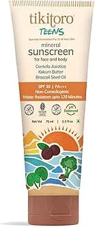 Tikitoro Teens Mineral Sunscreen with SPF 30, PA+++. Contains Kokum butter, Broccoli seed oil, & Non Nano Zinc Oxide. Prevents Tanning & Hydrates Skin,100% Vegan, No Parabens & Sulphates (75 ml)