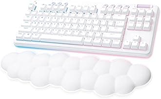 Logitech G715 Wireless Mechanical Gaming Keyboard with LIGHTSYNC RGB, Lightspeed, Tactile Switches (GX Brown), and Keyboard Palm Rest, PC/Mac Compatible - White Mist