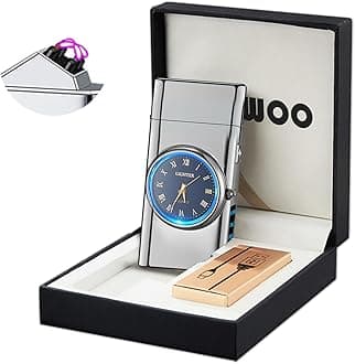 YOZWOO プラズマライター USB Type-C充電式 ダブルアーク 電子ライター クォーツ文字盤 LEDライト付き デジタル残量表示 強力防風 風防止 アウトドア対応 メンズギフト プレゼント 多機能 キーホルダー付き 収納付き 金属ボディ スタイリッシュ おしゃれ かっこいい 簡単操作 人気 全6色展開 ギフトボックス対応 刻印可能 (シルバー)