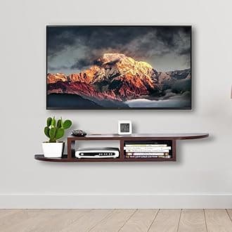 Torche Wooden Wall Mounted Tv Unit, Tv Cabinet For Wall, Tv Stand For Wall, Tv Stand Unit Wall Shelf For Living Room, Set Top Box Stand (Dark Oak-Qr Tv Big) - 18 X 58 X 5 Cm