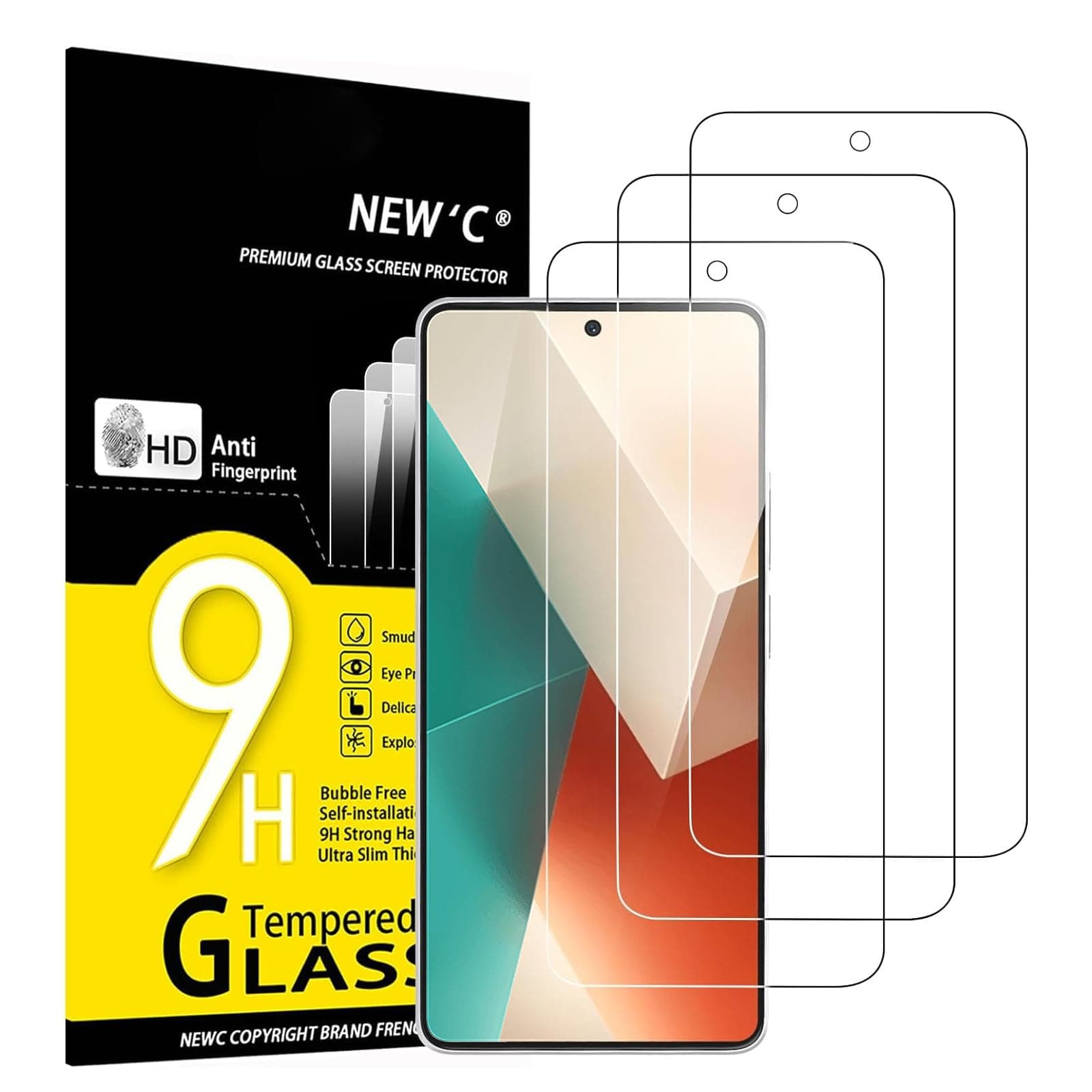 3 Pack Designed for Xiaomi Redmi Note 13 5G/4G Screen Protector Tempered Glass,Case Friendly Scratch-proof, Bubble Free, Ultra Resistant