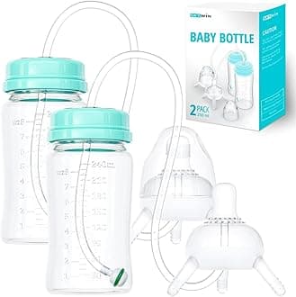 TidyFriend Anti-Colic Baby Bottle for Breastfeeding Babies 8oz, 2 Pack Baby Bottle with Straw for Convenient Feeding (Green)