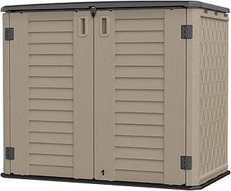 Outdoor Storage Shed - Horizontal Storage Cabinet Waterproof for Garden, Patio, Backyard, Storage Box for Easy Storage of Garbage Cans, Tools, Lawn Mower, 35 Cubic Feet,Dark Brown