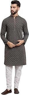 Latest Chikan Men's Cotton Regular Striped Knee Lenght Kurta Full Sleeves