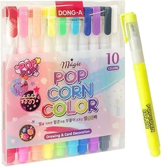 ADDY & PLUSY Dong-A Magic Puffy Popcorn Color Pen 10 Colors 3D Decorating Cards,Drawing, Small Art