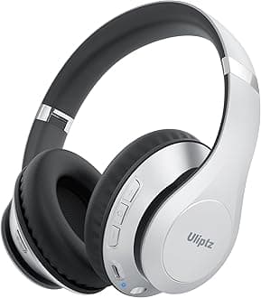 Uliptz Wireless Bluetooth Headphones, 65H Playtime, 6 EQ Sound Modes, HiFi Stereo Over Ear Headphone with Microphone, Foldable Lightweight Bluetooth 6.0 Headphones (Silver)