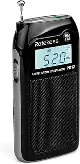 Retekess PR12 Small Radio FM AM, Pocket Radio Rechargeable, Transistor DSP MP3 Player, Support SD Card for Sports, Running, Jogging and Traveling, Gifts(Black)