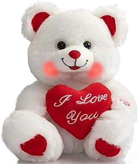 – Teddy Bear with Heart Plush Bear That Says I Love You and Blushes LED Stuffed Toys for Girlfriend and Kids Valentine's Day 13 inch White
