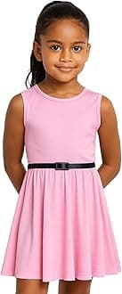 A2Z 4 Kids Girls Plain Skater Dress Party Fashion Summer Dresses Round Neck Sleeveless Flared Lightweight Dress with Free Belt Age 5-13 Years