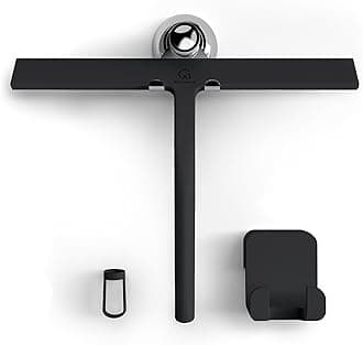 GÜTEWERK shower squeegee black 11 in - incl. chrome suction cup hook - stainless steel core - silicone rubber squeegees for bathroom cleaning - window screen wiper cleaner glass scraper blade showers