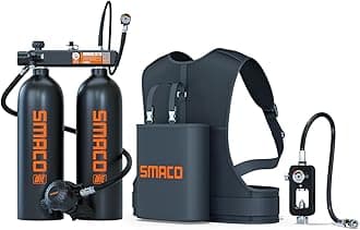 SMACO Mini Scuba Tank 1.9L Double Diving Tank Reusable Small Pony Bottle for Underwater Exploration Portable Twin 1.9L Lung Air Tank Kit Diving Cylinder for Emergency Rescue Boat Cleaning S700 Max