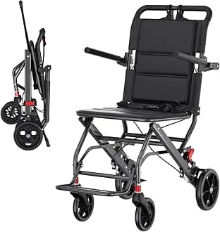 (Only 15lbs) Portable Wheelchair Lightweight Foldable, with Telescopic Handle & Storage Bag & Hand Brake, Transport Travel Wheelchair for Adults