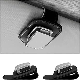 2 PCS Sunglasses Holder for Car, Leather Auto Visor Eyeglasses Hanger Ticket Card Storage Clip, Universal Vehicle Visor Glasses Mount Clip for Different Size Eyeglasses (Black)
