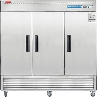 WESTLAKE Commercial Freezer 82"W 3 Door 3 Section Stainless Steel Reach-in Solid Door Upright Fan Cooling 72 Cu.ft Freezer for Restaurant, Bar, Shop, etc