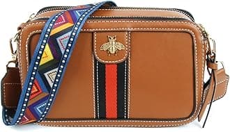 Designer Crossbody Bag Bee Shoulder Purse for Women Trendy Wide Strap Camera Clutch PU Leather Handbag