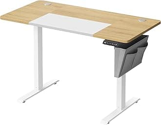 VASAGLE Electric Standing Desk, Height Adjustable Desk, 60 x 120 x (72-120) cm, 4 Memory Heights, Storage Pocket, for Home Office, Study, Natural Oak and Matte White LSD015N11V1