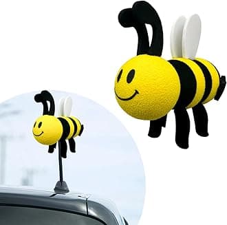Bee Car Antenna Toppers, Automotive Roof Lovely Face Bumble Bee Antenna Balls Stickers Decor, EVA Funny Cute Honey Bee Antenna Hat for Vehicles, Universal Car Accessories (White)