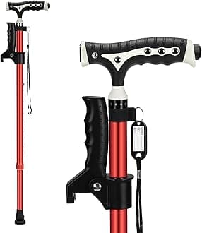 bs Walking Cane for Men & Women Aluminum Alloy Lightweight Height Adjustable Walking Stick Heavy Duty Foldbale Free Standing Cane with LED for Seniors Adults