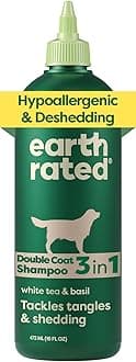 Earth Rated 3-in-1 Deshedding Dog Shampoo and Conditioner, Deodorizing Oatmeal Shampoos for Dogs and Puppies, Great for Smelly Pets, White Tea and Basil Scent, 16 oz