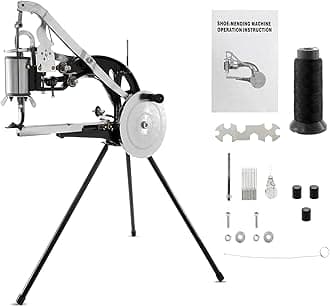 IRONWALLSIRONWALLS Shoe Repair Hand Sewing Machine, Metal Shoe Cobbler Mending Machine with Nylon Line, Manual Leather Sewing Machine for Bags, Cloths, Quilts, Coats, Tents