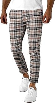 Woenzaia Men's Slim Fit Dress Pants Casual Stretchy Twill Chinos Tapered Skinny Slacks