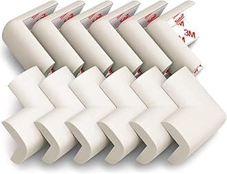 12-Pack Corner Protectors Baby Proof, Furniture Corner and Edge Safety Bumpers, Soft Rubber Foam Cushion Covers, 3M Taped Corner Guards, Baby Child Proofing Pads, Table Corner Protectors, White