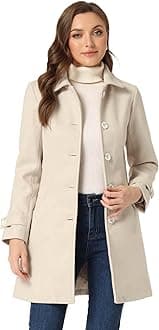 Allegra K Women's Winter Outerwear Coat Peter Pan Collar Mid-Thigh A-line Single Breasted Pea Coat