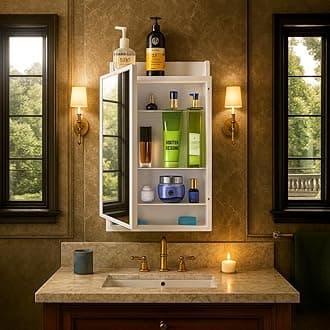 Parasnath Rich Look Bathroom Cabinet with Cabinet with Mirror White Colour - Made in India