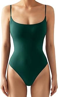 SUUKSESS Women Sexy Square Neck Thong Bodysuit Backless Cami Bodysuit Top