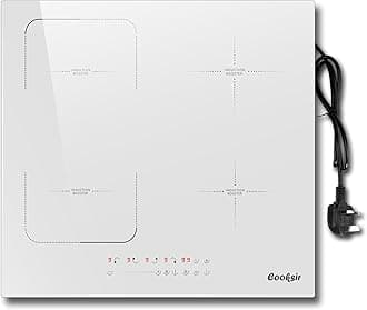 – 60CM Induction Hob White, 4 Burner Induction Hob with Plug 13 amp, 2800W Electric Hob 220V, 60CM Hob Induction with Timer, Safety Lock, Boost, Keep Warm, Pause