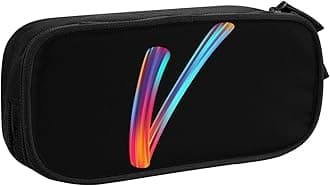 Cute Initial Pencil Case for Kids Students, Large Capacity Pencil Pouch for Boys Girls, Letter Design Pencil Box Pen Bag Office Stationery Organizer, Rainbow Letter V