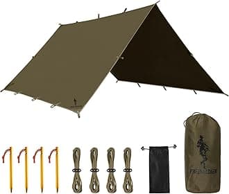 FREE SOLDIER Camping Tarp Waterproof Portable Multifunctional Outdoor Traveling Awning Backpacking Shelter Rain Tarp (Olive-Green 10×10.5ft)