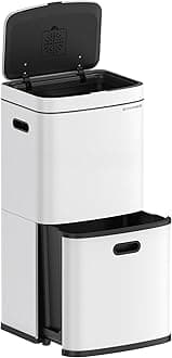 Kitchen Bin, 3-Compartment Rubbish Bin, 2 x 2.6 Gallons (10 L) and 7.9 Gallons (30 L), Steel, Space-Saving, Inner Buckets, Carbon Filter, 39.5 x 29.8 x 80.2 cm, Cloud White LTB551W02