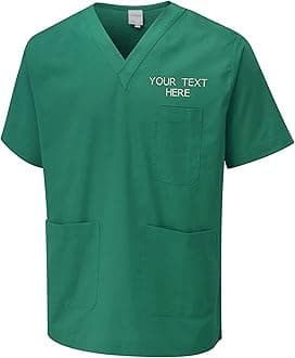 Personalised Embroidered Your Text Scrubs Tunic Health Care Hospital Medical Uniform Women Men Nurse Uniform Workwear Doctor Nurse Dress V Neck Line Regular Fit Top
