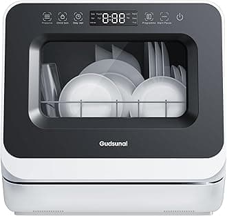 Portable Countertop Dishwasher, 7L Detachable Water Tank, 6 Programs,No Hookup Needed, 192℉ Hi-Temp Hygiene, Hybrid Drying & Preserve Fuction, Mini/Small Dishwasher for RV & Apartment,Black