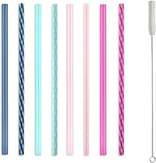 Impact 8 Pack Reusable Plastic Straws, Dishwasher Safe, BPA-Free with Cleaning Brush,Rosewater
