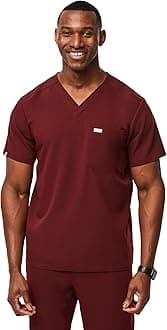 FIGSFIGS Leon Scrub Top for Men – 3 Pockets, Tailored Fit, Modern V-Neck, 4-Way Stretch, Moisture-Wicking Men's Scrubs