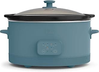 bella 6.0 Qt Programmable Slow Cooker, Ceramic Nonstick Coating, Adjustable Temperature & Cooking Times, Dishwasher Safe Stoneware Pot & Tempered Glass Lid, Tangle Free Cord Wrap, Surf