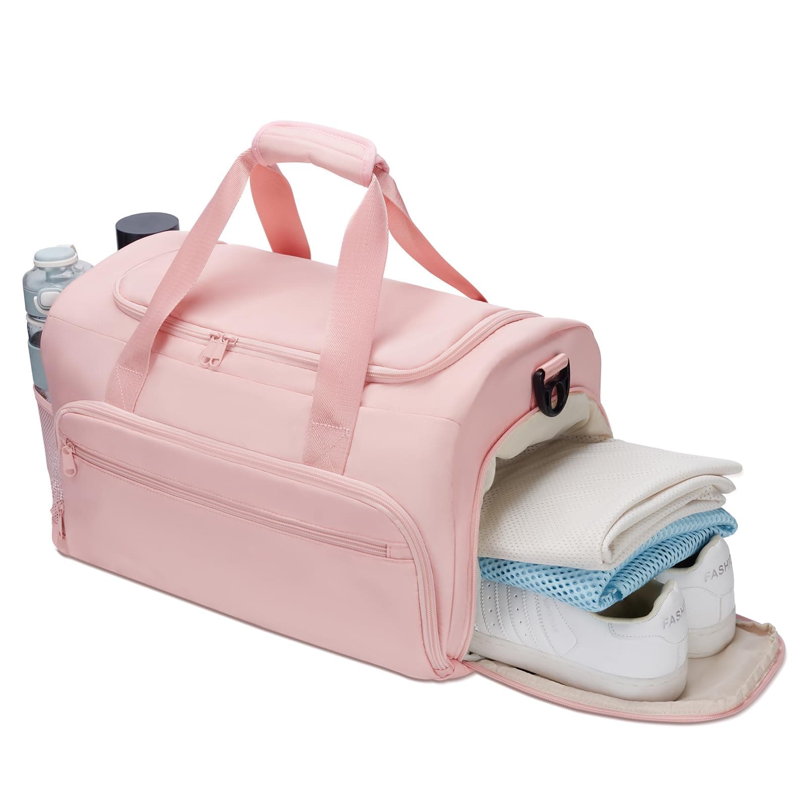 メンズレディースジムバッグ、小型フィットネスワークアウトスポーツバッグ、ウェットポケット&シューズコンパートメント付き、防水オーバーナイトウィークエンダーダッフルバッグ, ピンク, ONE SIZE, 女性用ジムバッグ