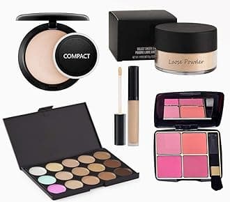 EAGLEHUNTMac Combo makeup kit for girls and women set of 5 Compact Powder, Concealer, Loose Powder, 4 Shades of Blusher, and 15 Shades of Concealer Palette"
