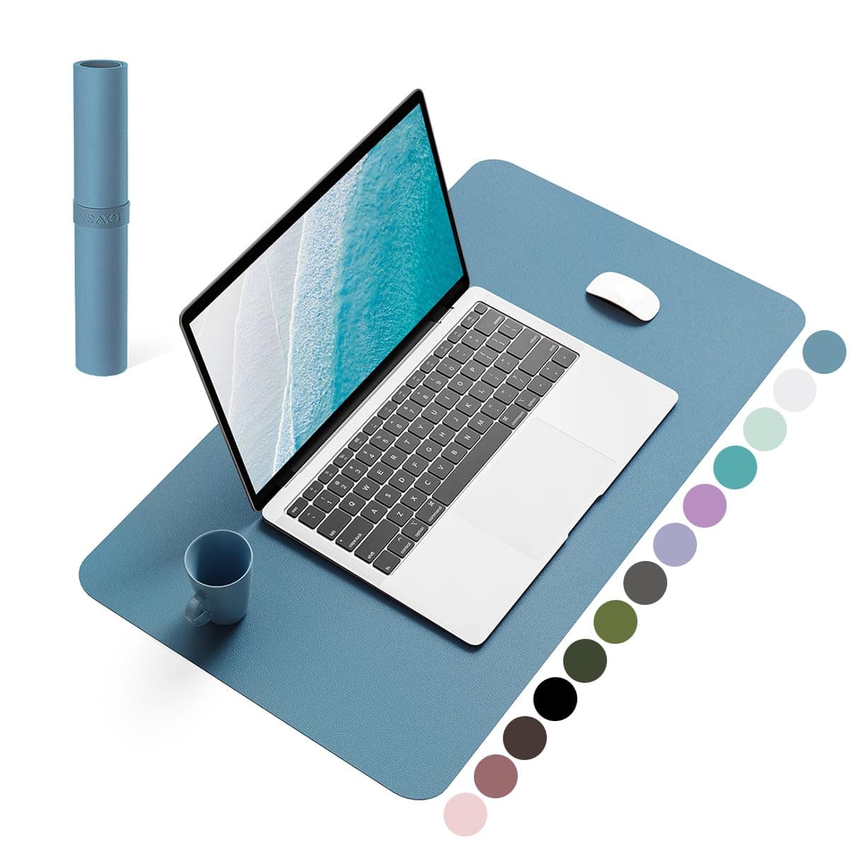 YSAGi Non-Slip Desk Pad, Waterproof PVC Leather Desk Table Protector, Ultra Thin Large Mouse Pad, Easy Clean Laptop Desk Writing Mat for Office Work/Home/Decor (60 x 35 cm, Azure)