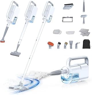 LABIGO 10-in-1 Steam Mop with Detachable Handheld Steamer, 350ml Tank, 10s Heat-Up, 248°F Steam Cleaner, 3-Level Control and Swivel Head for Floors, Carpets, Tiles, BBQ grill Multi-Surface Clean White