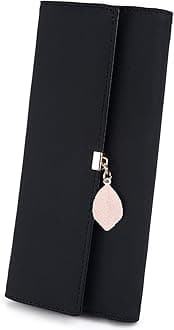 UTO Ladies Purses RFID Blocking Wallets for Women with Zipper Coin Pocket 6 Card Slots Leaf Pendant Faux Leather